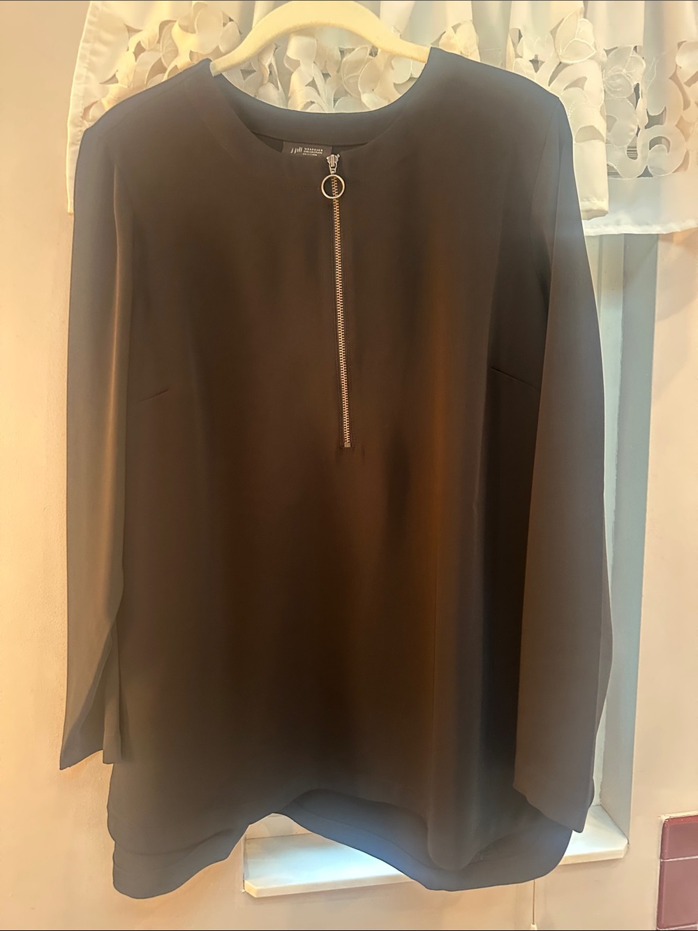 J. Jill Black Long-Sleeve Zip-Front Blouse